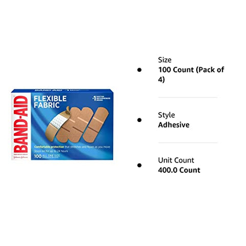 BAND-AID Flexible Fabric Adhesive Bandages 3/4 Inch X 3 Inches 100 Count (Pack of 4)