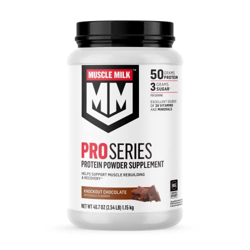 Muscle Milk Pro Series Protein Powder Supplement, Knockout Chocolate, 2.54 Pound, 14 Servings, 50g Protein, 3g Sugar, 20 Vitamins & Minerals, NSF Certified for Sport, Packaging May Vary