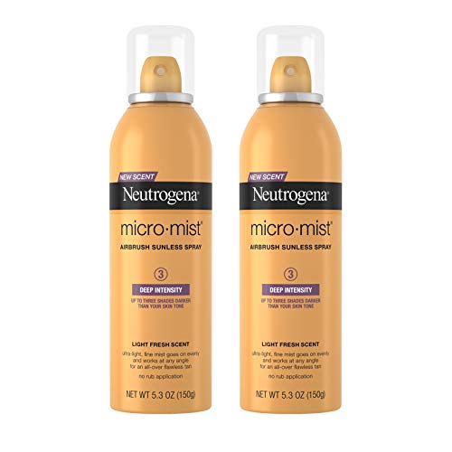 Neutrogena Micromist Airbrush Sunless Tanning Spray, Gradual Sunless Indoor Tanner with Witch Hazel, Oil-Free & Non-Comedogenic Formula, Deep Intensity, 5.3 oz (Pack of 2)