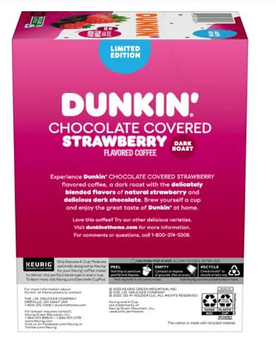 Dunkin' Dark Roast Chocolate Covered Strawberry K Cup Coffee 22 Ct