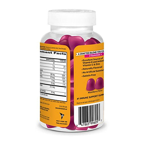 Airborne 180mg Vitamin C + Vitamin D with Zinc Gummies for Adults, Immune Support Supplement with Powerful Antioxidant Vitamins C & D - 60 Gummies, Mixed Berry Flavor