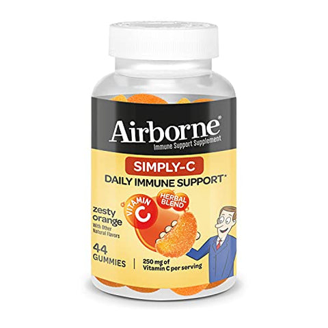 Airborne Simply C 250mg Vitamin C Gummies, Immune Support Supplement with Proprietary Herbal Blend - 44 Gummies, Zesty Orange Flavor