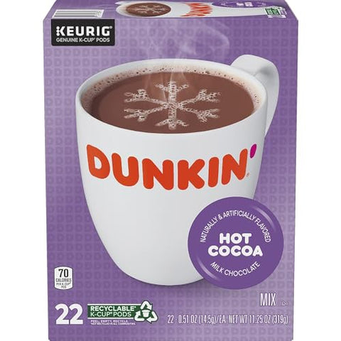 Dunkin' Donuts Milk Chocolate Hot Cocoa, Keurig K-Cup Pods, 22/Box (611227377215) (1261)