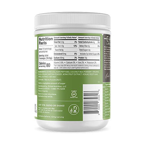 Primal Kitchen Collagen Keto Latte Powder, Matcha, Collagen Peptide Drink Mix, 9.33 Ounces