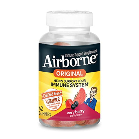 Airborne 750mg Vitamin C Gummies For Adults, Immune Support Supplement with Powerful Antioxidants Vitamins C & E - 42 Gummies, Very Berry Flavor