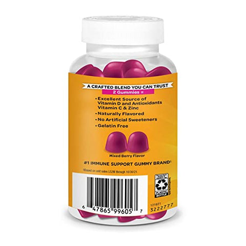 Airborne 180mg Vitamin C + Vitamin D with Zinc Gummies for Adults, Immune Support Supplement with Powerful Antioxidant Vitamins C & D - 60 Gummies, Mixed Berry Flavor