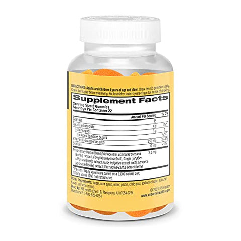 Airborne Simply C 250mg Vitamin C Gummies, Immune Support Supplement with Proprietary Herbal Blend - 44 Gummies, Zesty Orange Flavor