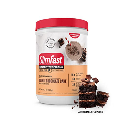 SlimFast Intermittent Fasting, Casein Protein Powder, Biotin with Vitamin & Mineral Bend, With Fiber, No Added Sugar, Snack Shake Mix- Double Chocolate Cake, 10 Servings (Pack of 2)