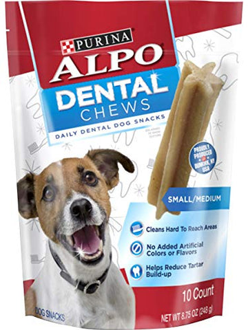 Purina Alpo Dental Chews 10 Count (Pack of 3) Small/Medium Daily Dental Dog Snacks