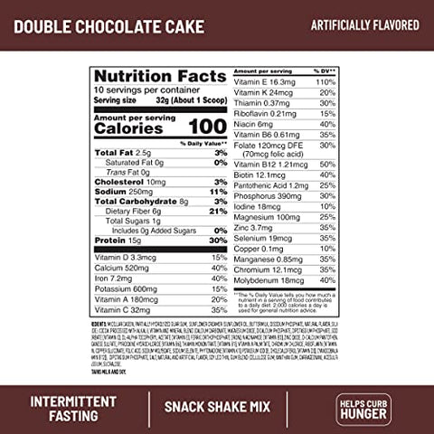 SlimFast Intermittent Fasting, Casein Protein Powder, Biotin with Vitamin & Mineral Bend, With Fiber, No Added Sugar, Snack Shake Mix- Double Chocolate Cake, 10 Servings (Pack of 2)