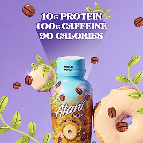 Alani Nu Protein Coffee, 100mg Caffeine, 10g Protein, Naturally Flavored, MAPLE DONUT, Only 90 Calories per 12 Fl Oz Bottle (Pack of 12)