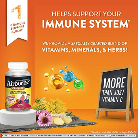 Airborne 750mg Vitamin C Gummies For Adults, Immune Support Supplement with Powerful Antioxidants Vitamins C & E - 42 Gummies, Very Berry Flavor