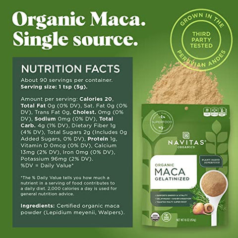 Navitas Organics Maca Gelatinized Powder, 16 oz. Bag, 90 Servings — Organic, Non-GMO, Glluten-Free (Pack of 1)