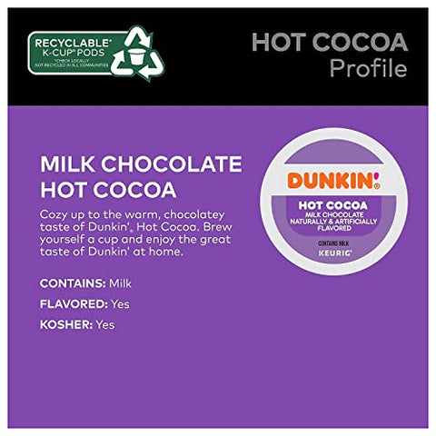 Dunkin' Donuts Milk Chocolate Hot Cocoa, Keurig K-Cup Pods, 22/Box (611227377215) (1261)