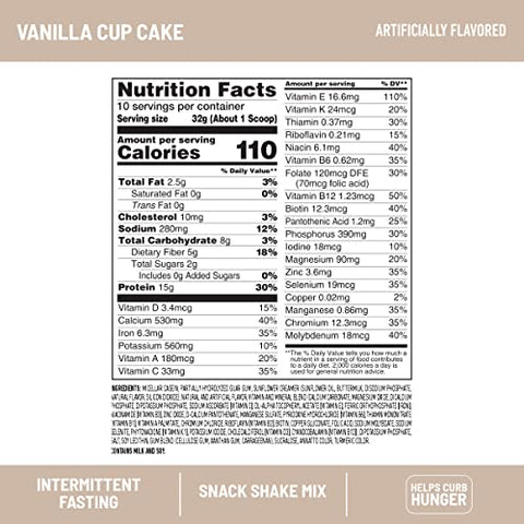 SlimFast Intermittent Fasting, Casein Protein Powder, Biotin with Vitamin & Mineral Bend, With Fiber, No Added Sugar, Snack Shake Mix- Vanilla Cupcake, 10 Servings (Pack of 2)