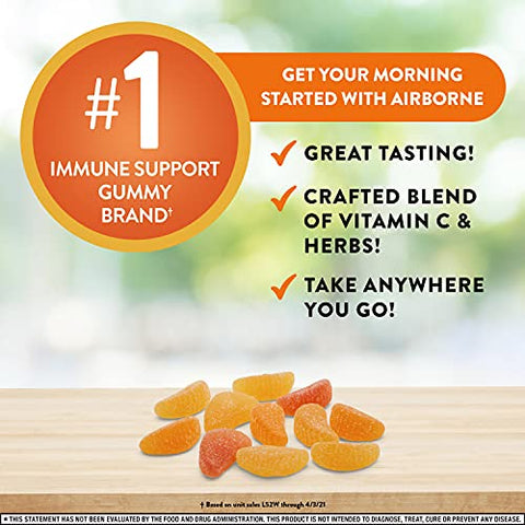 Airborne Simply C 250mg Vitamin C Gummies, Immune Support Supplement with Proprietary Herbal Blend - 44 Gummies, Zesty Orange Flavor