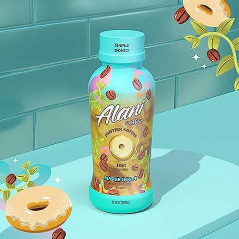 Alani Nu Protein Coffee, 100mg Caffeine, 10g Protein, Naturally Flavored, MAPLE DONUT, Only 90 Calories per 12 Fl Oz Bottle (Pack of 12)