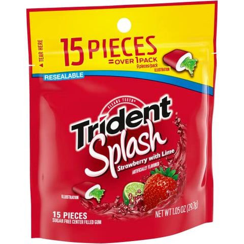 Trident Splash Strawberry with Lime (6-15 piece packs-90 pieces total)