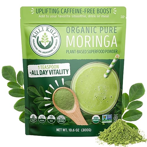 Kuli Kuli Moringa Oleifera Organic Leaf Powder & Green Smoothie, 100% Pure USDA Certified & Non-GMO Moringa Powder, Great with Smoothies, Tea, and Food - Single Pack, 10.6 oz