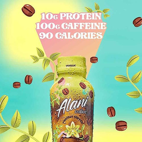 Alani Nu Protein Coffee, 100mg Caffeine, 10g Protein, Naturally Flavored, VANILLA, Only 90 Calories per 12 Fl Oz Bottle (Pack of 12), Liquid