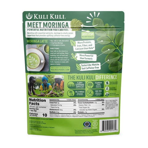 Kuli Kuli Moringa Oleifera Organic Leaf Powder & Green Smoothie, 100% Pure USDA Certified & Non-GMO Moringa Powder, Great with Smoothies, Tea, and Food - Single Pack, 10.6 oz