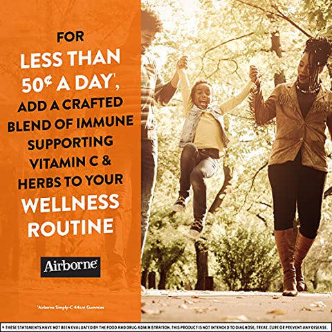 Airborne Simply C 250mg Vitamin C Gummies, Immune Support Supplement with Proprietary Herbal Blend - 44 Gummies, Zesty Orange Flavor