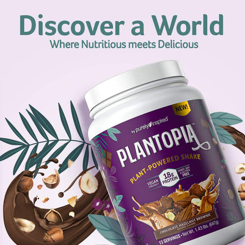 Purely Inspired Vegan Protein Powder, Plantopia, Silky-Smooth Plant Based Protein Powder for Women & Men, Gluten Free Plant Protein Powder, Dairy Free, Soy Free,Chocolate Hazelnut, 13 Servings